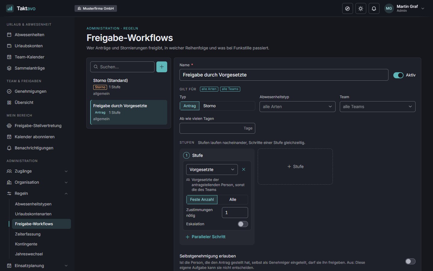 Editor für Freigabe-Workflows