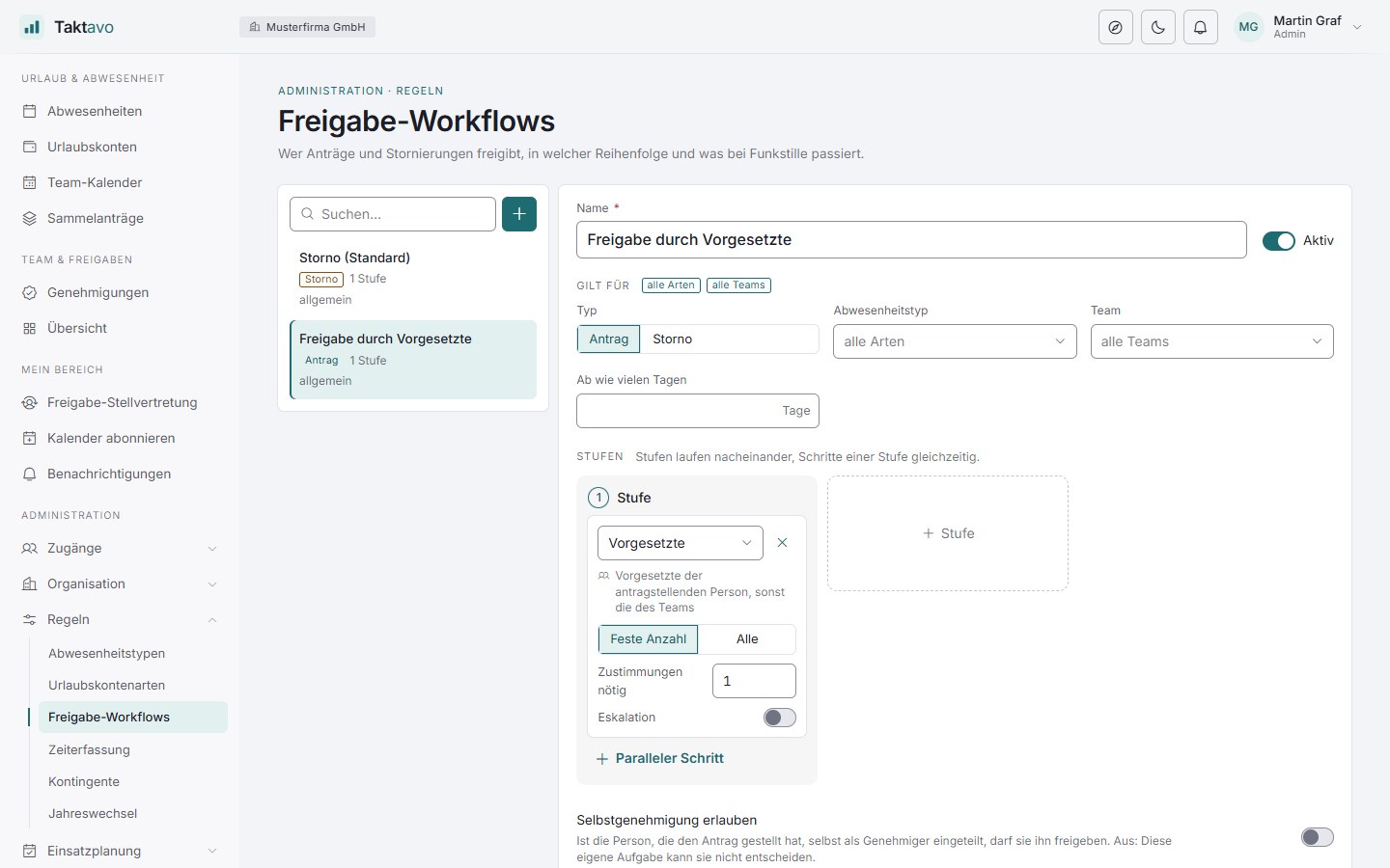 Editor für Freigabe-Workflows
